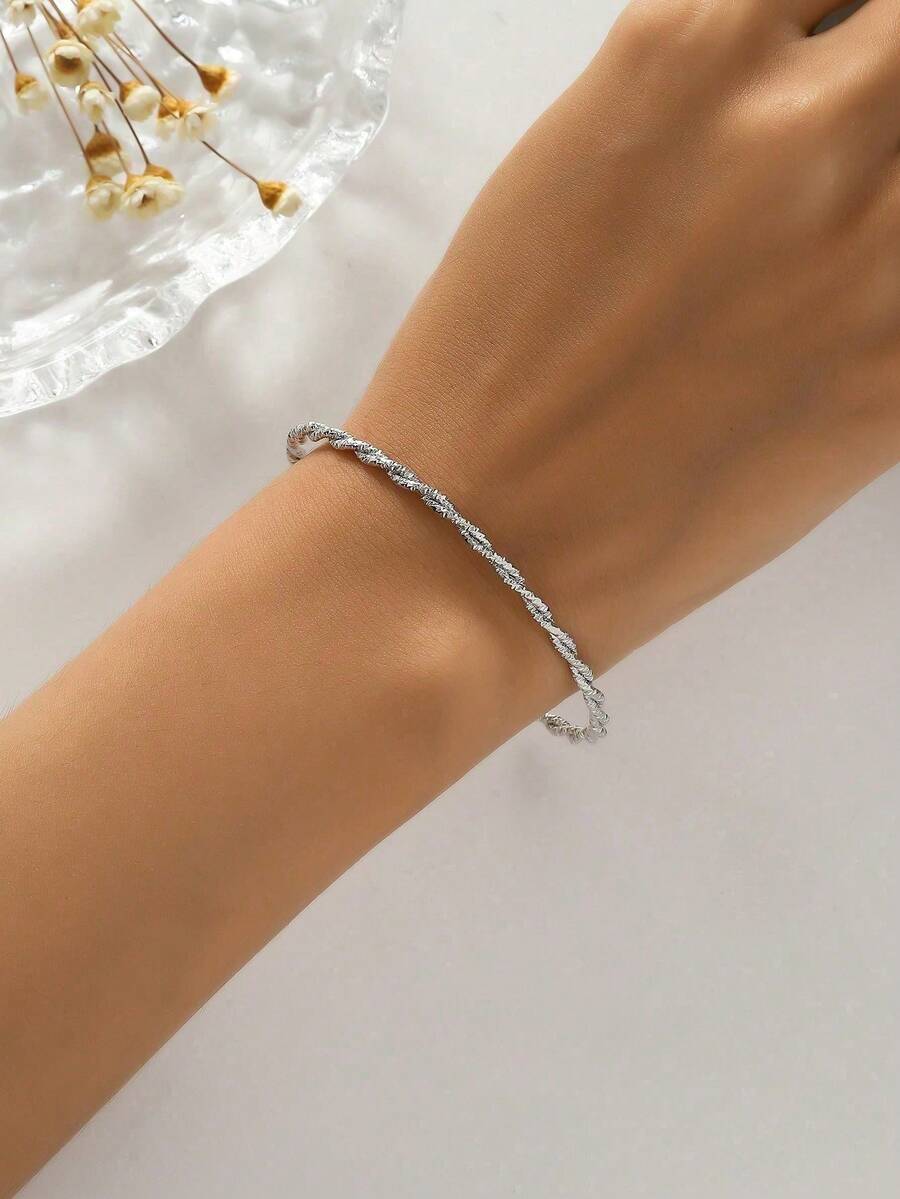 1pc Sweet Braided Bracelet (No Box) - Bạc - Xem 1