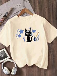 Printed Crew Neck T-Shirt For Girls - Pink 1 - View 8
