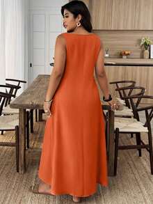 Weeklong Vestido casual de verano de talla grande con cuello con muesca y decoración de botones en unicolor - Multicolor 9 - Ver 7