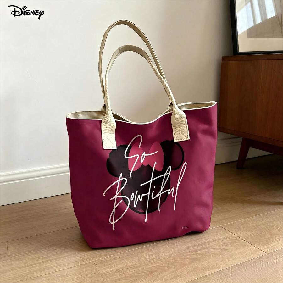 Túi xách tay và đeo vai đựng laptop Minnie Mouse của Disney, túi đeo vai in hình "So Bowtiful" dễ thương, thích hợp sử dụng hàng ngày. - trắng - Xem 1