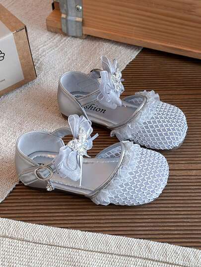1 Pair Girls Infant & Toddler Fashion Flat Sandals, Summer New Bow Decor Outdoor/Indoor Non-Slip Comfortable Baby Sandals, Princess Shoes, Children Beach Shoes