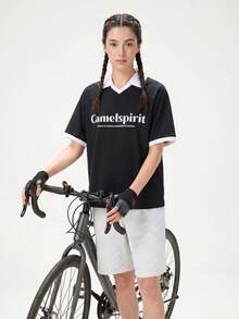 CAMEL CROWN 男士短袖 Polo 衫 - 翻领三重耐磨面料，透气撞色设计 - 夏季休闲户外及通勤装 - 幻影黑無際白 - 查看 3