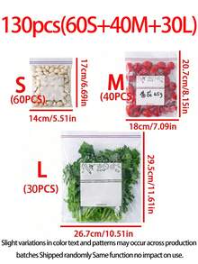 130件雙密封食品儲存袋，可重複使用食品包裝袋，保鮮袋，穀物儲存袋，包裝袋，冰箱儲存袋，防蟲防潮。家居儲存配件，禮品，130/65/30/20/15件 - 查看 14