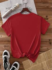 Short-Sleeved T-Shirt With Watercolor Floral Turtle Print, Retro Round Neck, Cool Mori Style, Loose Fit, Spring-Summer 2026, Elegant, Versatile, For Parties, Fashion, Versatile Clothing For Women. - 紅色 - 查看 2