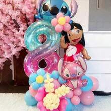 Hasbro Bộ bóng bay cao su chủ đề Thiên thần & Stitch chúc mừng sinh nhật, bóng bay hình Thiên thần & Stitch hoạt hình dễ thương, phù hợp cho lễ hội, đám cưới, trang trí sinh nhật, tiệc chủ đề Stitch. - Xem 2