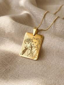 Personalized Photo Engraved Locket Necklace, Custom Photo Engraving, 18K Stainless Steel Chain, Gold/Silver Portrait Pendant, Personalized Family/Pet Jewelry, Perfect Gift - Multicolor-box Chain - View 2