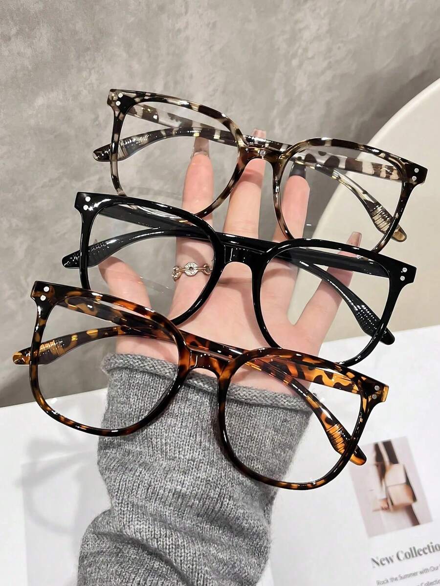 3 Pairs Y2K Style Plastic Geometric Frame Glasses, Women's, Suitable For School, Reading, Or Decorative Wear