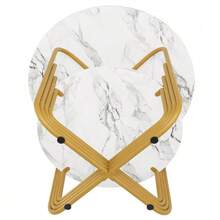 Dining Table Set (5 Pieces), Dining Table Set With 4 Chairs, Modern Kitchen Dining Table Set, 80cm Diameter Round Kitchen Table With Gold Metal Legs, MDF Tabletop With Marble Effect, Grey Dining Chairs - Gold - View 11