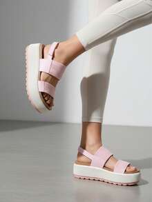 Elegant Platform Sandals For Women Round Toe Hook And Loop Strap Slip On Slides Strapy Flip Flops Wedge Sandals Casual Womens Slippers Party Vacation Walking Beach Indoor Outdoor Spring Mother Gifts Summer Sandals For Women Pinkcoffee Sandals - 粉紅咖啡 - 查看 3