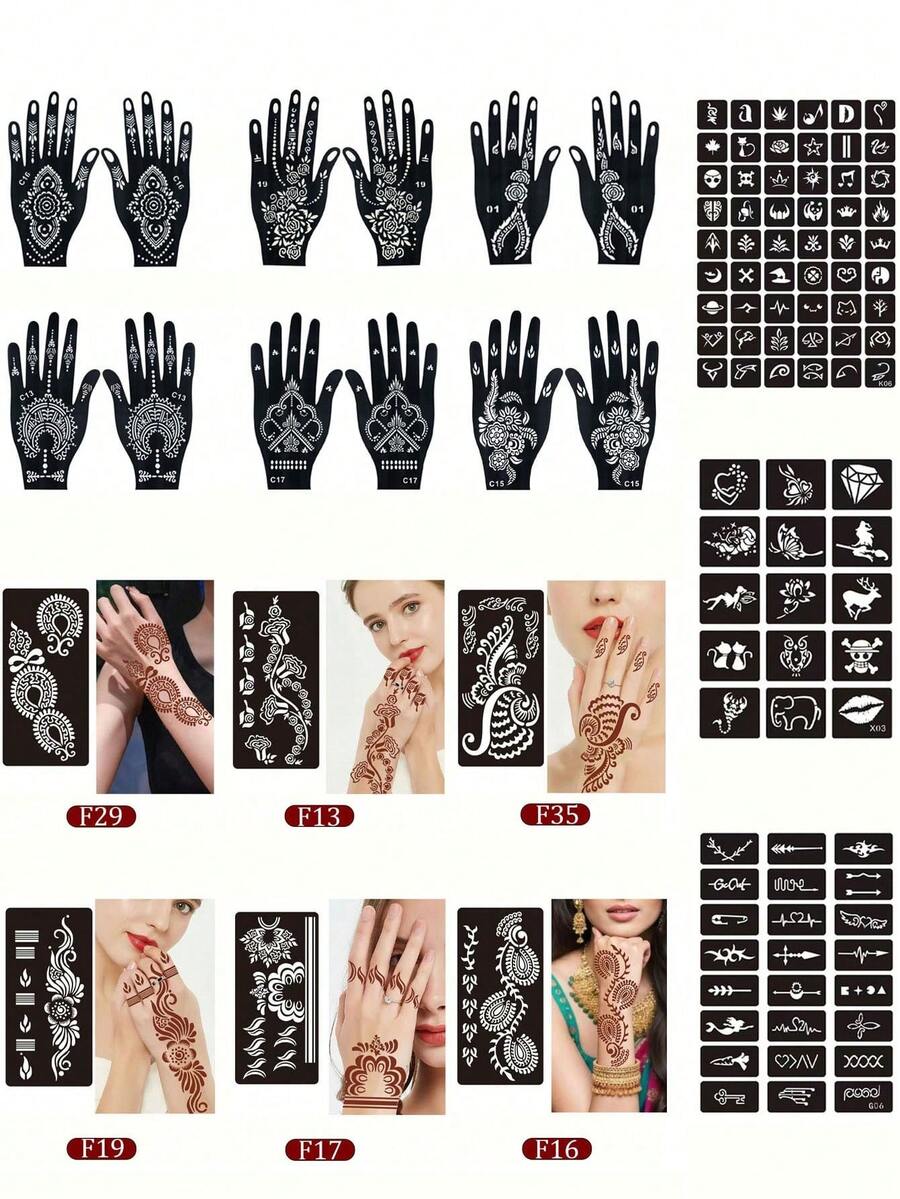 Multifunktionales Tattoo- und Nagelschablonen-Set - Professionelles und DIY Körperkunst-Werkzeug-Kit, beinhaltet nummerierte Vorlagen, Schwäne, Drachen, Mandalas, Herzen, Blumen, arabische/kalligraphische Buchstaben, nautische Designs - geeignet für Hochzeiten, Geburtstagsfeiern, Festivals - Hand, Fuß, Körper temporäre Aufkleber - einfach anzuwenden und aufzubewahren - temporäre Tinte und Tattoo-Kunst-Set, Tattoo-Kit, Tattoo - Übersicht 1