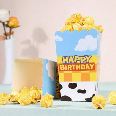 Retro Cow Print & Checkered Happy Birthday Popcorn Boxes, Disposable Paper Snack Containers With Sky & Cloud Print, 4.52x2.95x2.16 Inch Treat Boxes For Western Themed Party, Nostalgic Celebration, Backyard Gathering, Movie Night, Carnival, Outdoor BBQ, Party Favors, Candy Buffet, Dessert Table Decor, Sturdy Paper Popcorn Holders Multi Size Optional With 10PCS 20PCS 50PCS 100PCS For All Adult Celebration Occasions