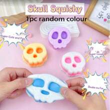 1pc Random Colour Skull Squishy Toy, Slow Rebound Stress Relief Squeeze Ball, Cute Gothic Decompression Toy - Multicolor - View 1