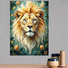 1 Kit de Pintar por Números, Ideal para Principiantes Adultos, Arte de Fantasía del Bosque del León, Entusiastas del León, Fans del Arte de Fantasía, Admiradores de Escenas del Bosque, Set de Coloreado Familiar - Pintura Acrílica con Lienzo y Pinceles, Kit de Decoración del Hogar y Manualidades, San Valentín - Enmarcado - Ver 3