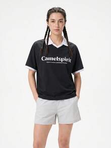 CAMEL CROWN 男士短袖 Polo 衫 - 翻领三重耐磨面料，透气撞色设计 - 夏季休闲户外及通勤装 - 幻影黑無際白 - 查看 1