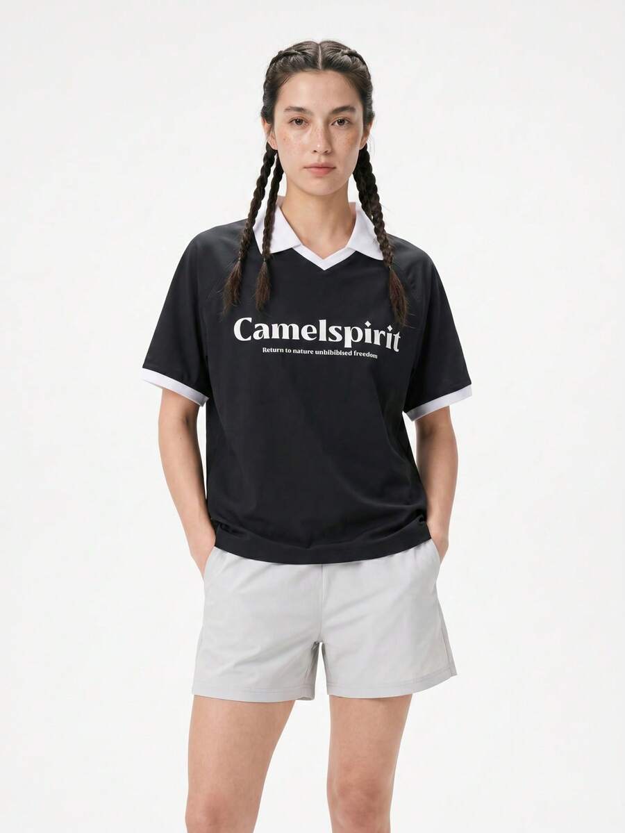 CAMEL CROWN 男士短袖 Polo 衫 - 翻领三重耐磨面料,透气撞色设计 - 夏季休闲户外及通勤装 - 幻影黑無際白 - 查看 1