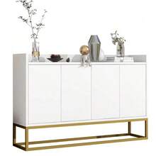 Modern Sideboard In Minimalist Style 4-Türiger Griffloser Buffetschrank Für Esszimmer, Wohnzimmer, Küche (Weiß) - White - View 5