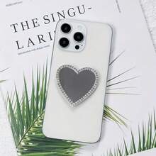 1pc Phone Case Decor Makeup Mirror, Shiny Rhinestone Mirror, Gold Zinc Alloy Frame, Heart Shape, Ultra-Thin Stick-On Mini Makeup Mirror, Suitable For All Phone Cases (Not Phone Holder) - Multicolor - View 7