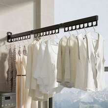 Tendedero de metal plegable para montar en la pared, ahorrador de espacio, giratorio para calcetines, ropa interior, balcón y baño - Negro - Ver 13