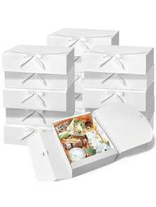 8pcs/4pcs/1pc-White Premium Gift Box, Gift Packaging Box, Luxury Gift Box (With Ribbon), Bridesmaid Gift Box, Proposal Gift Box,Suitable For Wedding Souvenirs, Birthday Gifts, Graduation Gifts, Groom Proposal Box, Various Holiday Gift Packaging, Christmas Gift Box, Halloween Gift Box, Teacher's Day Gift Box. (White) - White - View 8