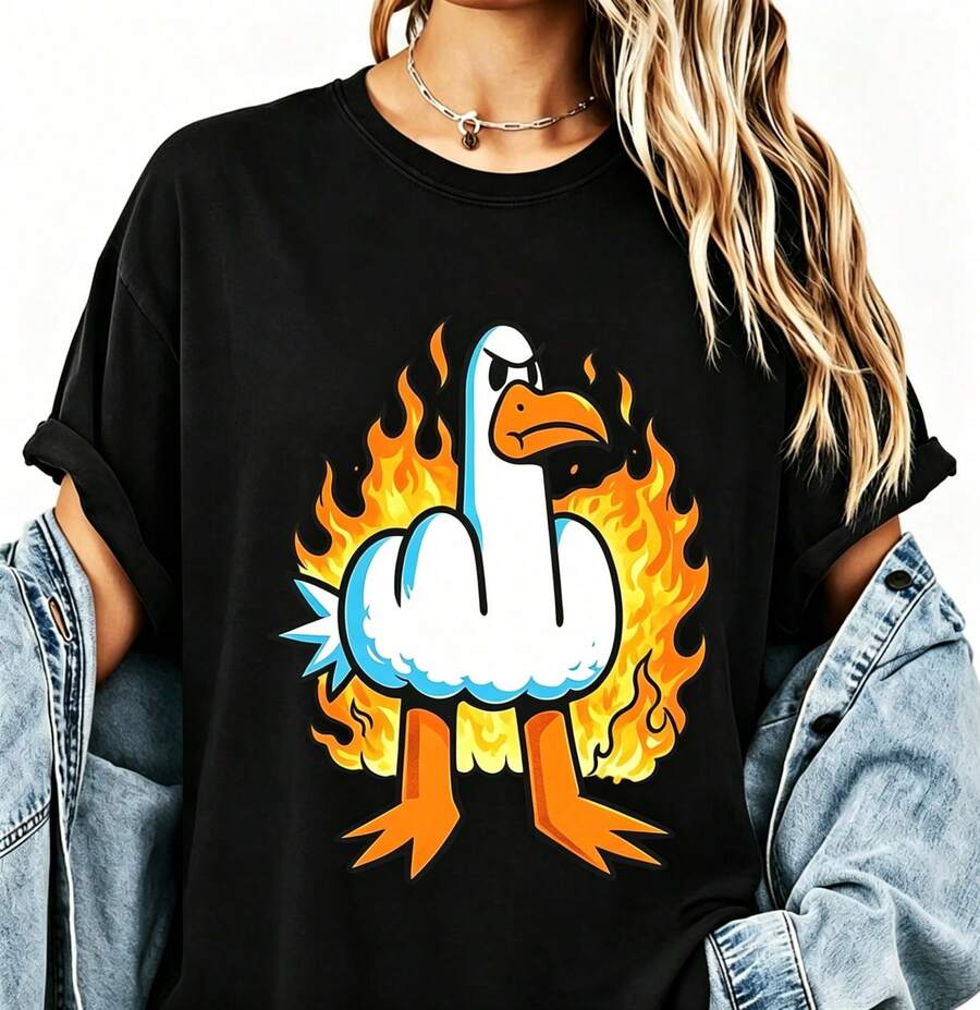 Camiseta divertida para mujer con diseño de gaviota atrevida, corte regular, 100% algodón. - Negro - Ver 1