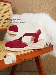 Women's Comfortable Non-Slip Spring/Summer Vacation Slip-On Apricot Hemp Rope Platform Wedge Sandals - Burgundy - View 6