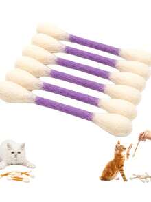 6件套猫咪棉签玩具，幼猫咬棒，适合室内猫咪娱乐，耐用绳子，大型毛毡互动猫咪踢球玩具，激发猫咪活力的完美礼物 - 彩色 - 查看 11