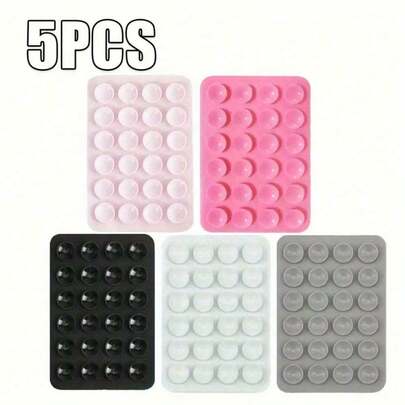 5pcs Silicone Suction Cup Phone Case With Detachable Stand, Stronger Adhesive Phone Grip, Suitable Compatible With Apple & Android Phones, Selfie & Hands-Free Video Holder, Light Pink