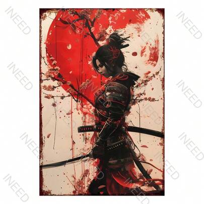 1 tấm phù điêu bằng thiếc hình Samurai Nhật Bản cổ điển 2D - Trang trí nghệ thuật bằng kim loại phong cách retro, thích hợp cho phòng khách, quán bar, quán rượu, trang trí nhà cửa.