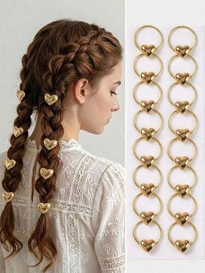 10/16pcs Shiny Gold Love Elastic Hair Ties, Minimalist Chic Hair Scrunchies, Korean Style Hair Accessories For Ponytail, Suitable For Valentine's Day, Daily Decoration ,Hair Elastics ,Hair Rubber Bands ,Hair Rope Elastic Band