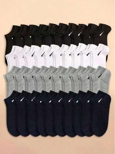 30 Pairs Unisex Short Socks, White/Black/Gray Solid Color Minimalist Casual Ankle Socks