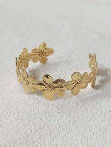 Gold Flower Bangle, Women's Jewelry, Valentine's Day Gift - Vàng - Xem 2