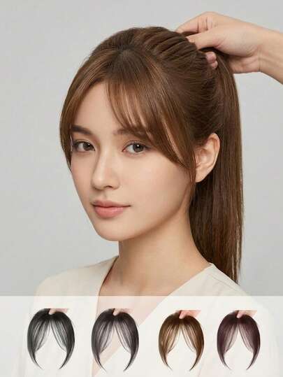 4 Tóc giả kẹp mái thẳng cho nữ, Tóc giả mái thẳng tổng hợp thanh lịch, Tóc giả đỉnh đầu tổng hợp chịu nhiệt cao cho nữ với mái bồng bềnh - Kiểu dáng tự nhiên thanh lịch, Sợi chịu nhiệt cao, Dễ đeo, Phụ kiện tóc hàng ngày thời trang, Phụ kiện tóc thời trang | Vẻ ngoài tự nhiên | Phong cách tối giản, Kẹp tóc, Kẹp tóc, Kẹp tóc, Ghim cài tóc, Kẹp tóc