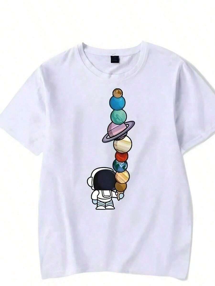 Playera minimalista moderna 2026 Verano Camiseta con personaje de dibujos animados Estampado de patrón Harajuku Camiseta sexy estilo americano - Blanco - Ver 1