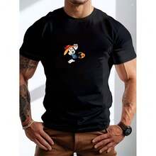 Men's Casual Crew Neck Short Sleeve Graphic T-Shirt Featuring 'Later' Slogan and Playful Mouse Character Print, Soft Comfortable Fabric, Perfect for Daily Wear &  Street Style - nero - Visualizzare 6