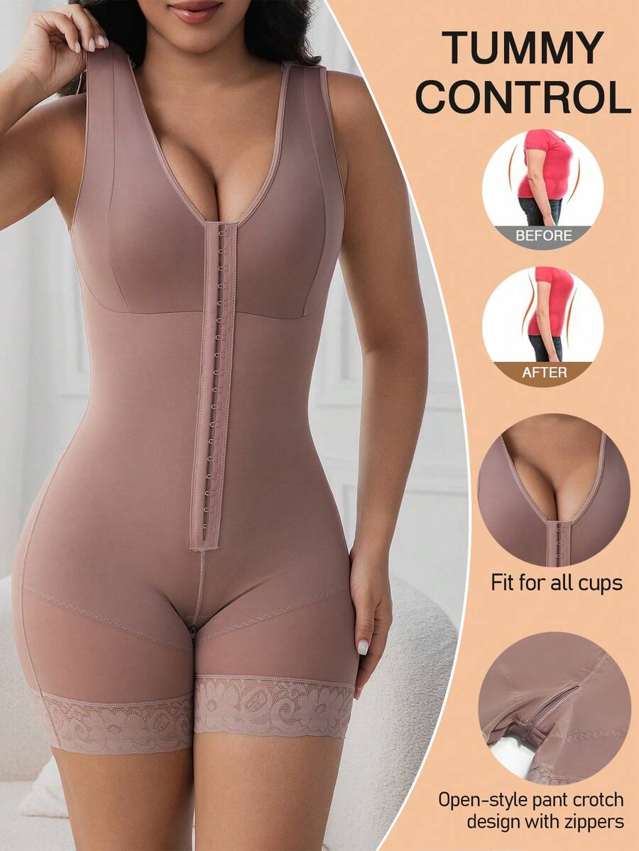 1pc Women's Best-Selling Waist Cincher Shapewear, Body Shaper With Zipper & Snap Closure, Tummy Control & Butt Lift