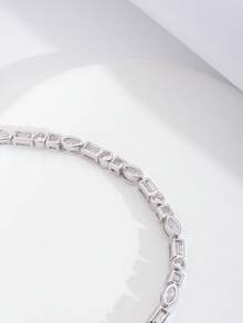 1 pieza Pulsera elegante y lujosa con incrustaciones de circonita cúbica con diseño de formas variadas, adecuada para que las mujeres la usen en bodas y fiestas, sin incluir caja de regalo - Plateado - Ver 5