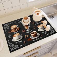 1pc Coffee Themed Blackboard Style Illustration Drying Mat, Absorbing And Draining Pad, Suitable For Dining Table And Cafe, Multipurpose Decor, Home Gift - XYLSD-250 - View 6