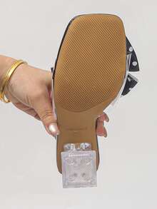 Sandal Selop Transparan Motif Kupu-kupu untuk Wanita, Sandal Selop Hak Sedang Berhiaskan Berlian Imitasi untuk Musim Panas di Luar Ruangan, Sandal Wanita Gaya Peri Putih - Hitam - View 7