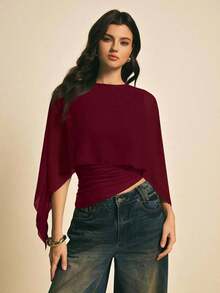 Blusa casual con cuello chal marrón para mujer, blusas elegantes para mujer, blusas casuales para mujer, apropiada para uso diario, salir, ir y venir en otoño/invierno, blusa de manga de murciélago, blusa marrón café, blusa marrón oscuro - Burdeos - Ver 5