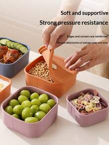 Caja de almuerzo cuadrada de silicona, recipiente de almacenamiento de alimentos con válvula de aire, caja bento para microondas para frutas y verduras - Multicolor - Ver 3