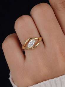 1pc Arched Horse Eye Zirconia Ring, 925 Sterling Silver, Romantic & Elegant Women's Ring, Exquisite Jewelry Gift For Ladies, Suitable For Galas And Date Nights - Cabochon Marquise Ring - View 3