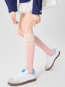 1 Pair Women's Calf Compression Socks, Spring/Autumn Sports Shaping Knee-High Socks With Lace Patchwork Stripes, Contrast Color Anti-Slip Silicone Bottom Leg Protection Socks, Fitness Leggings - Multicolor - View 10