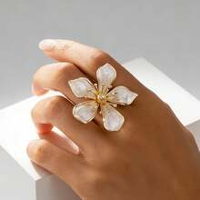 1 Piece Of Women's Elegant And Simple Enamel Mosaic Ring – Geometric Floral Pattern, Never Fades, Suitable For Daily Wear, A Timeless Accessory For All Year Round (No Plating) - 白色 - 查看 11
