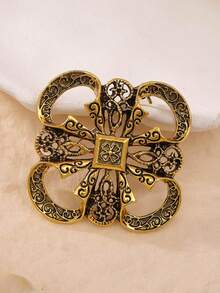 1pc Vintage Floral Geometric Women's Brooches, Exquisite Openwork Pins For Backpack, Y2K Jewelry Accessories For Women Daily Wear & Gift - Pattern - View 10