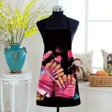 Adjustable Lace-Up Apron With Interesting Nail Art Pattern, Suitable For Kitchen, BBQ, Nail Salon, Party & Cosplay, Butterfly Print Design - LIWQ0041 - View 9