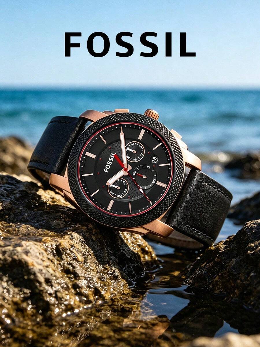 Vintage Casual Men's Quartz Watch, American Luxury Style, Black Dial Chronograph, Leather Strap, Business & Daily Wear, Luminous Pointer, Calendar Function, Personalized, Gift For Boyfriend, Husband, Father, FOSSIL FS5120 - Black - View 1