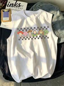 Men's Toy Story EST. 1995 Group Character Checkered Sleeveless Tank Top Retro Disney Muscle Tee - 白色 - 查看 4