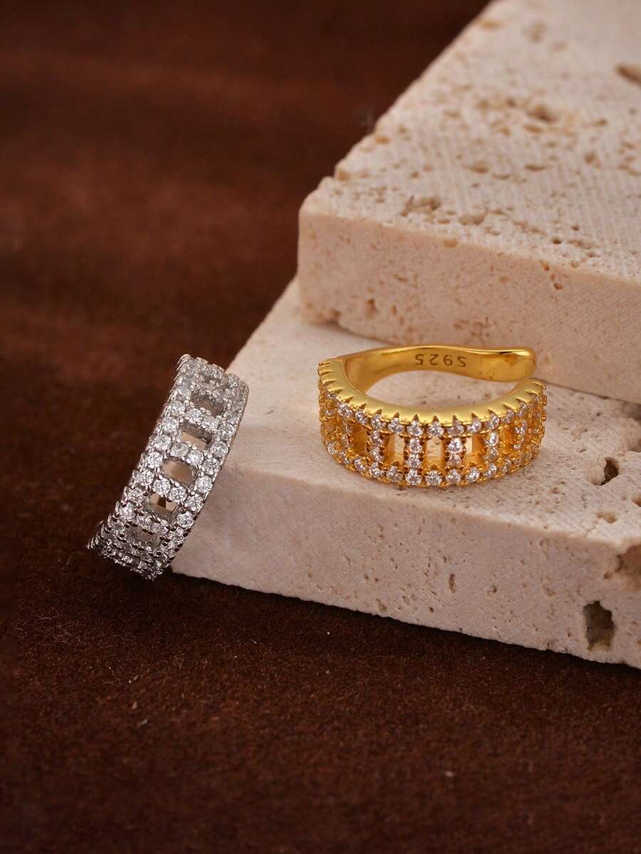 925纯银奢华珠宝锆石耳环,18K镀金锆石耳环,女士日常佩戴 - Zircon Cuff Earrings - 查看 1