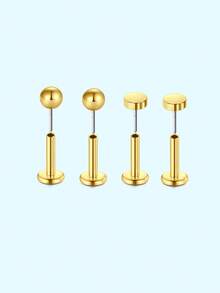 4件套可爱耳环耳钉唇钉美杜莎耳钉不锈钢鼻钉心形、蝴蝶、花朵锆石多款耳骨、耳屏、耳廓、耳垂耳环男女通用耳唇鼻穿孔饰品低过敏性无螺纹设计按压式，日常佩戴节日生日精美礼物 - 銀色/金色 - 查看 74