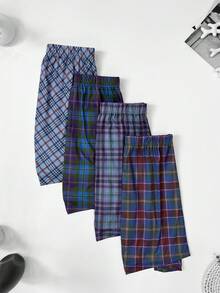 Bộ 4 quần pajama nam in họa tiết kẻ caro, kiểu dáng rộng rãi thoải mái. - Màu xanh lam - Xem 11
